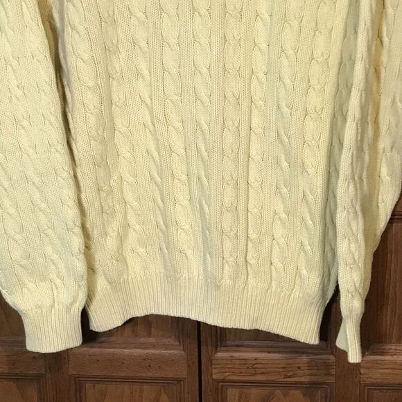 Vintage John Ashford Cable Knit Pullover Sweater Men's Large Yellow Cotton Crew - Picture 4 of 9